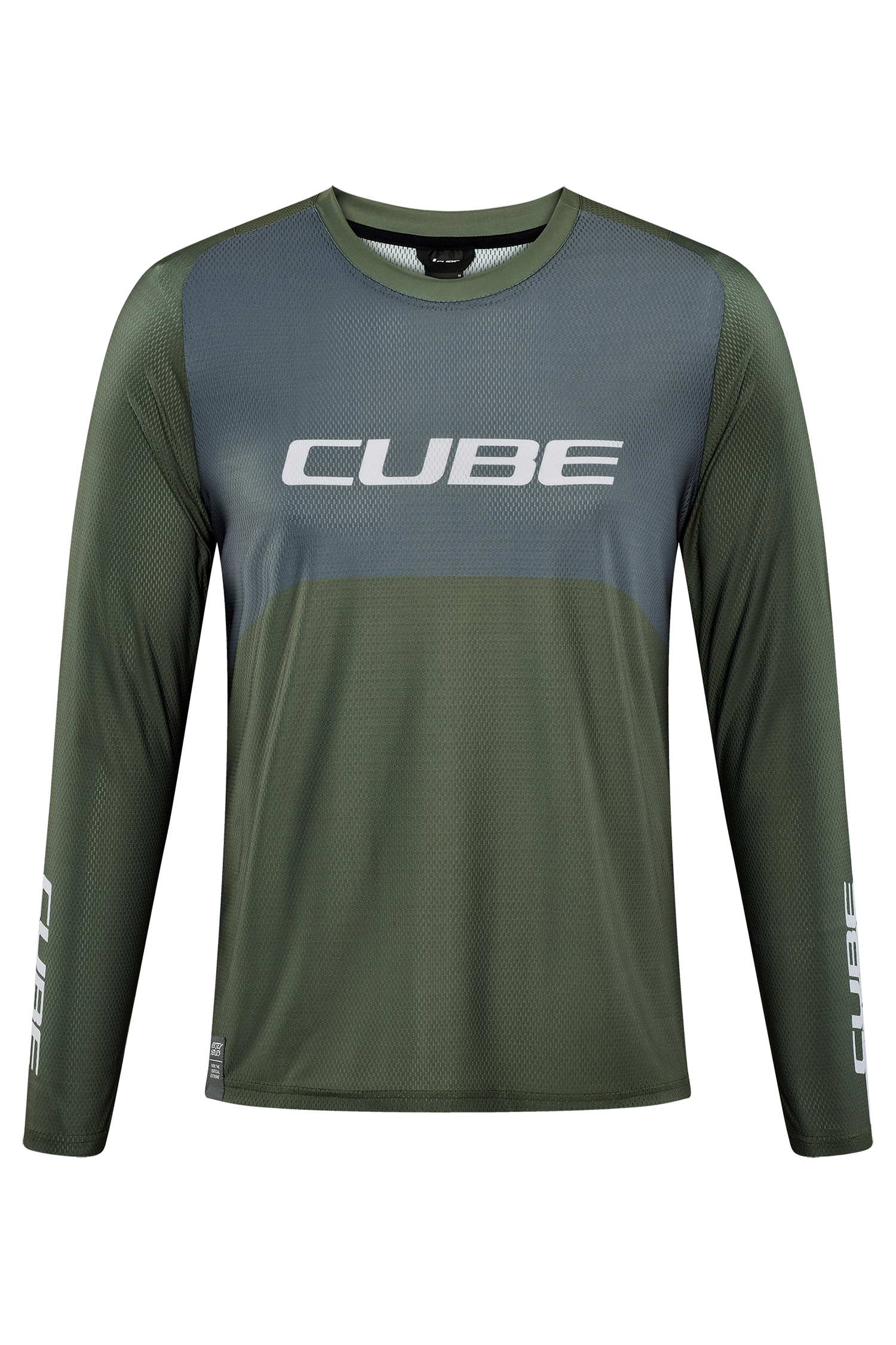 CUBE VERTEX Rundhalstrikot TM langarm olive´n´grey